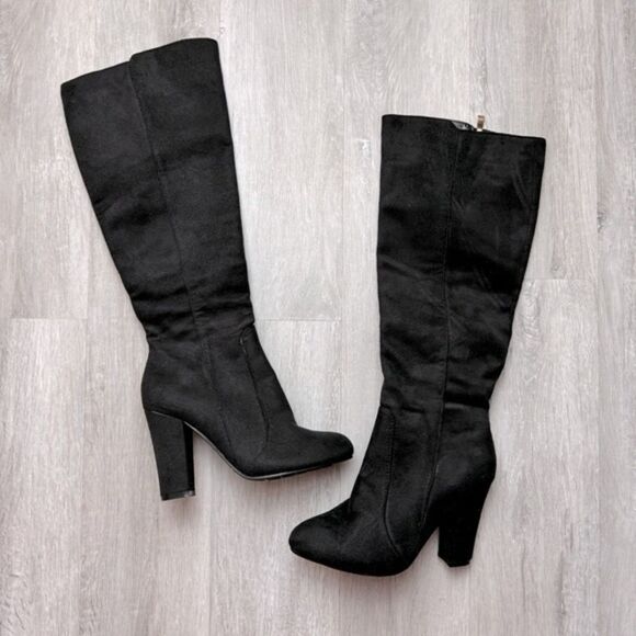 Black Suede Heeled Boots 37 - Picture 1 of 5